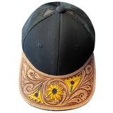 American Darling Men Women Adjustable Cap With Leather On Visor Black