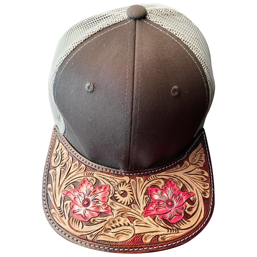 American Darling Men Women Adjustable Cap With Leather On Visor Brown