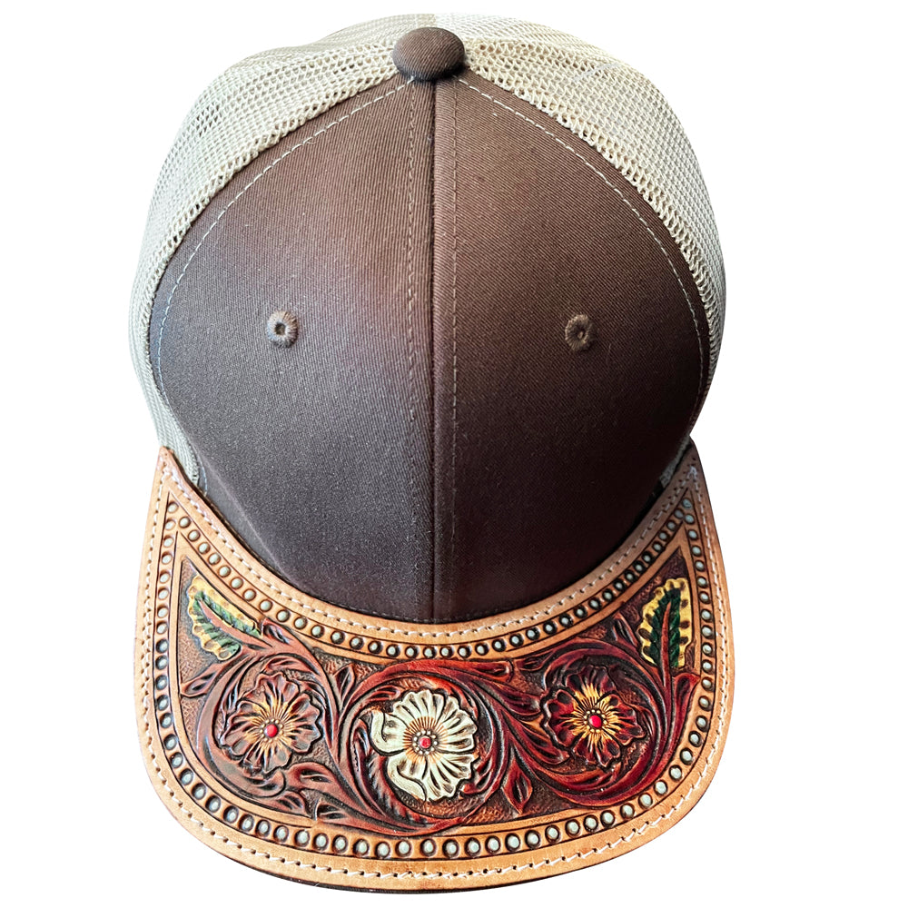 American Darling Men Women Adjustable Cap With Leather On Visor Brown