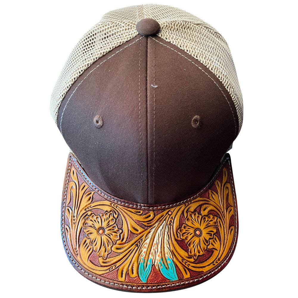 American Darling Men Women Adjustable Cap With Leather On Visor Brown
