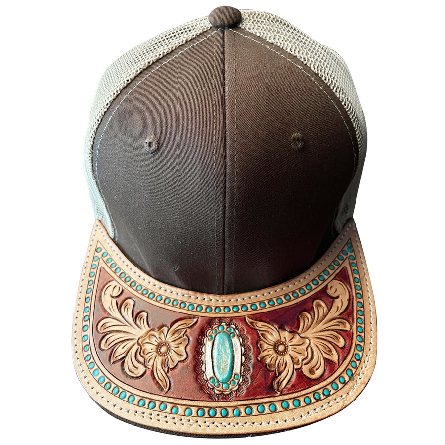 American Darling Men Women Adjustable Cap With Leather On Visor Brown - Uhorse