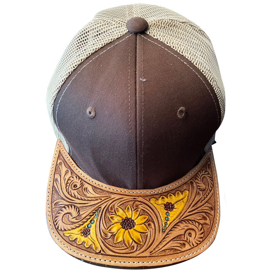 American Darling Men Women Adjustable Cap With Leather On Visor Brown - Uhorse