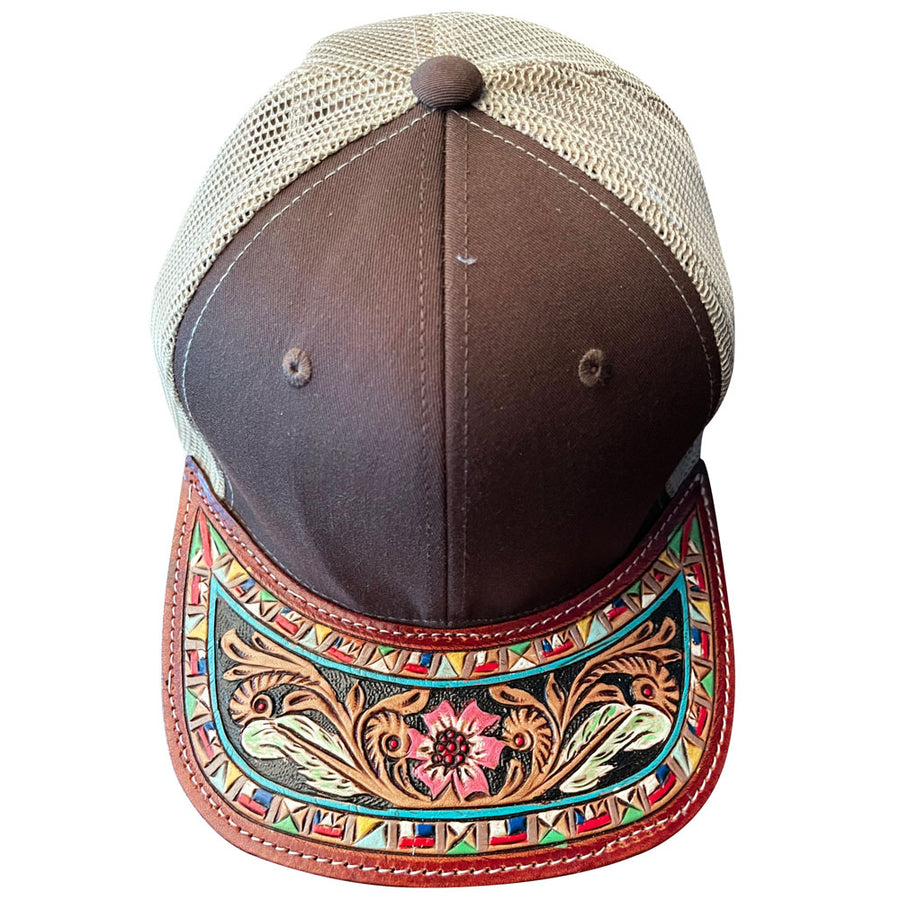 American Darling Men Women Adjustable Cap With Leather On Visor Brown - Uhorse