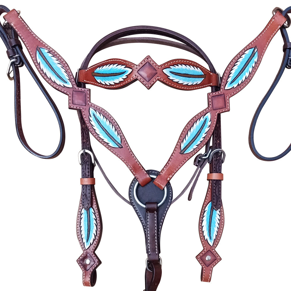 Western American Leather Hand Painted Horse Tack Set Comfytack Tan