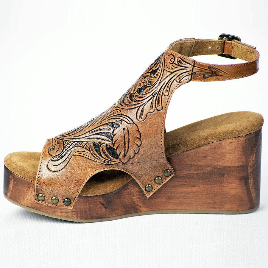 American Darling ADFT106 Hand tooled carved genuine leather sandal footwear flip flop - Uhorse