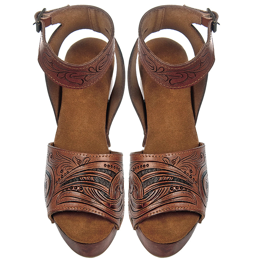 American Darling Adft101 Hand Tooled, Carved Genuine Leather Sandal Footwear Flip Flop | Tooled