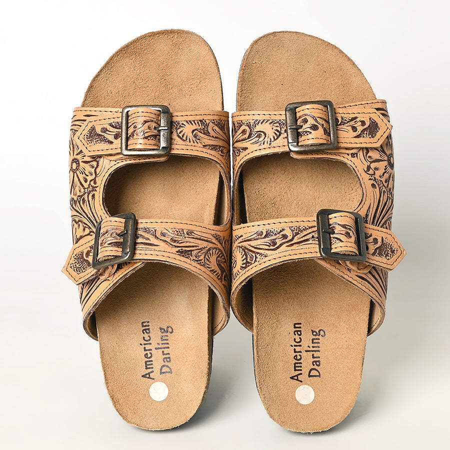 American Darling Adft101 Hand Tooled, Carved Genuine Leather Sandal Footwear Flip Flop | Tooled