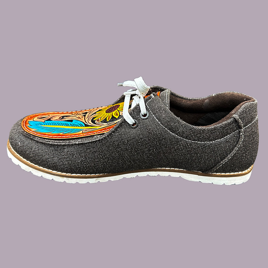 American Darling ADFT118 Hand tooled carved genuine leather trim lightweight shoe footwear slip on