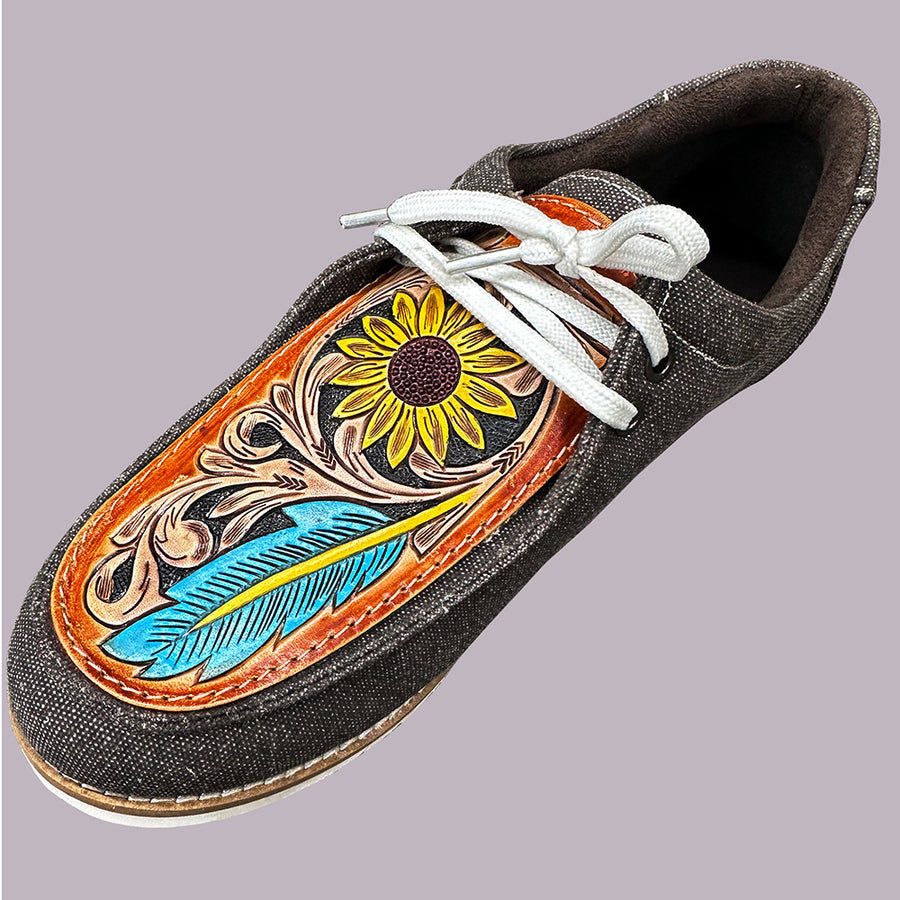 American Darling ADFT118 Hand tooled carved genuine leather trim lightweight shoe footwear slip on