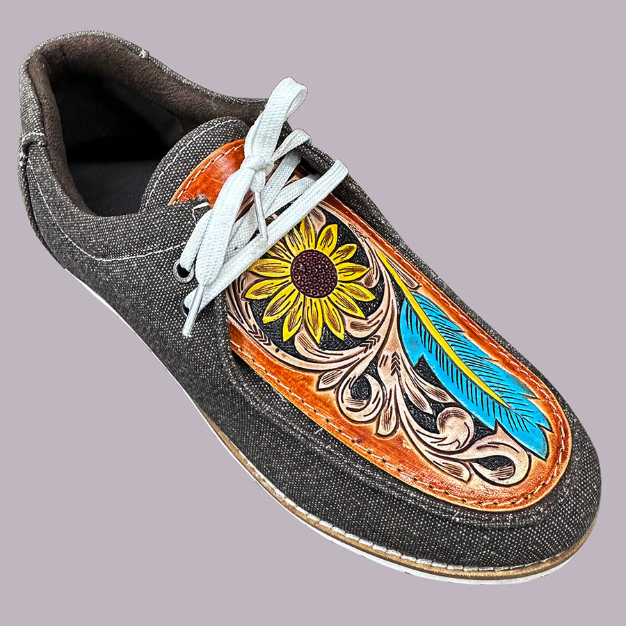 American Darling ADFT118 Hand tooled carved genuine leather trim lightweight shoe footwear slip on