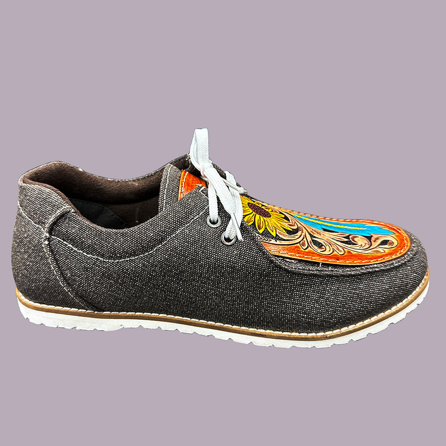 American Darling ADFT118 Hand tooled carved genuine leather trim lightweight shoe footwear slip on