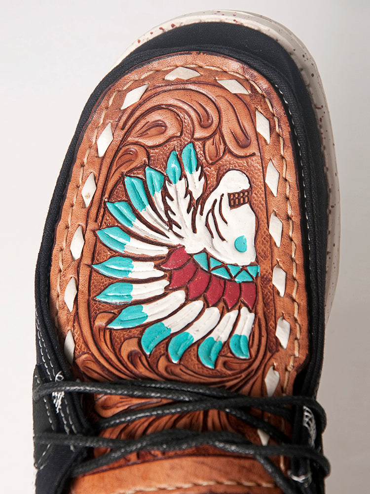 American Darling Hand tooled carved genuine leather trim lightweight shoe footwear slip on