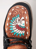 American Darling ADFT133BK1 Hand tooled carved genuine leather trim lightweight shoe footwear slip on