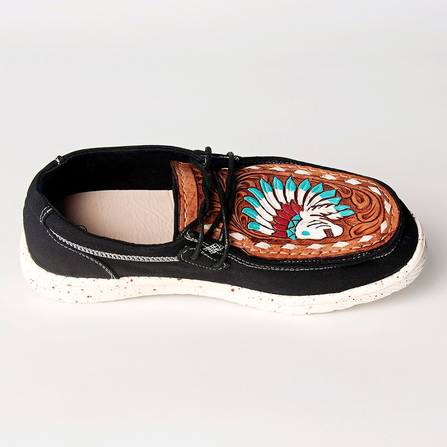 American Darling Hand tooled carved genuine leather trim lightweight shoe footwear slip on