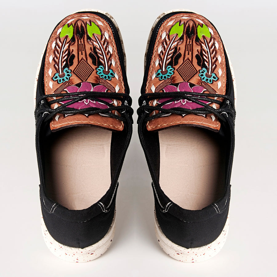 American Darling ADFT133BK2 Hand tooled carved genuine leather trim lightweight shoe footwear slip on - Uhorse