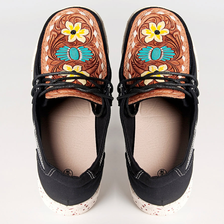 American Darling ADFT133BK5 Hand tooled carved genuine leather trim lightweight shoe footwear slip on - Uhorse
