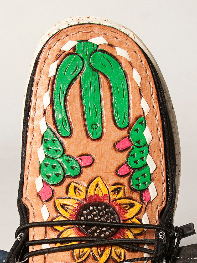 American Darling Hand tooled, carved genuine leather trim lightweight shoe footwear, slip on| Tooled Footwear