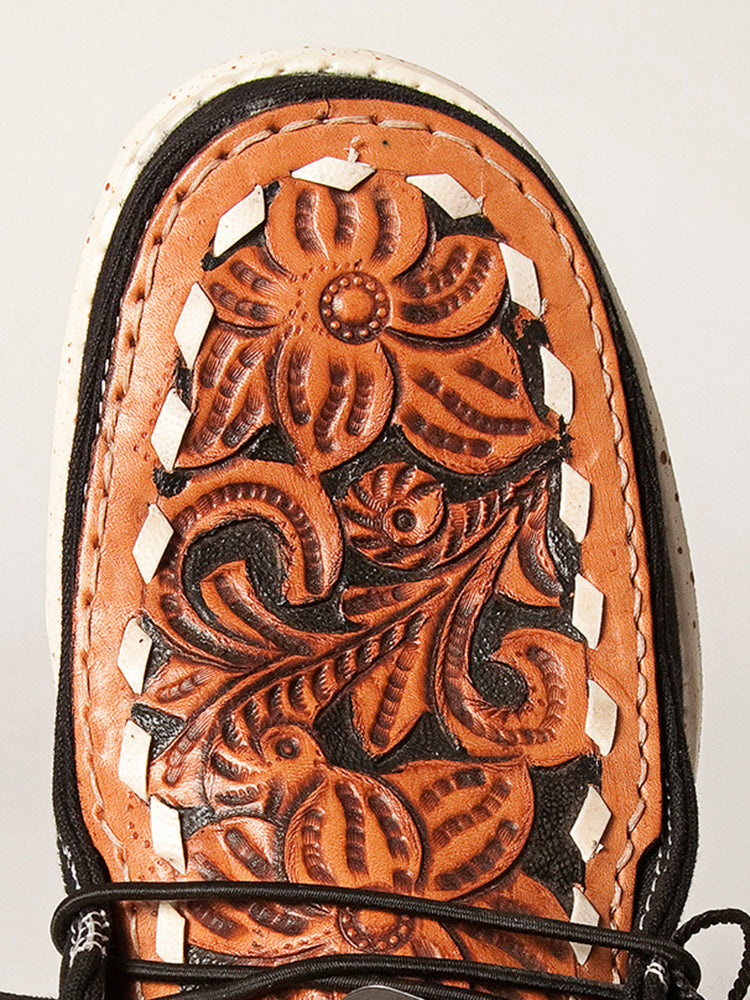 American Darling Hand tooled, carved genuine leather trim lightweight shoe footwear, slip on| Tooled Footwear