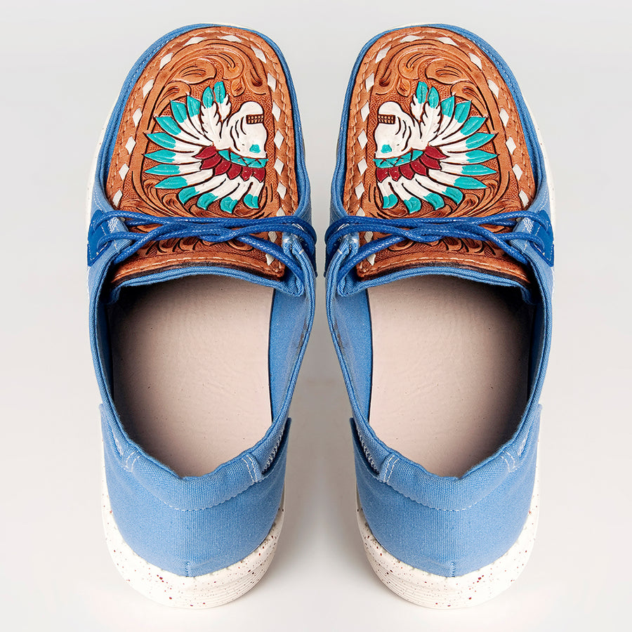 American Darling ADFT133BL1 Hand tooled carved genuine leather trim lightweight shoe footwear slip on - Uhorse