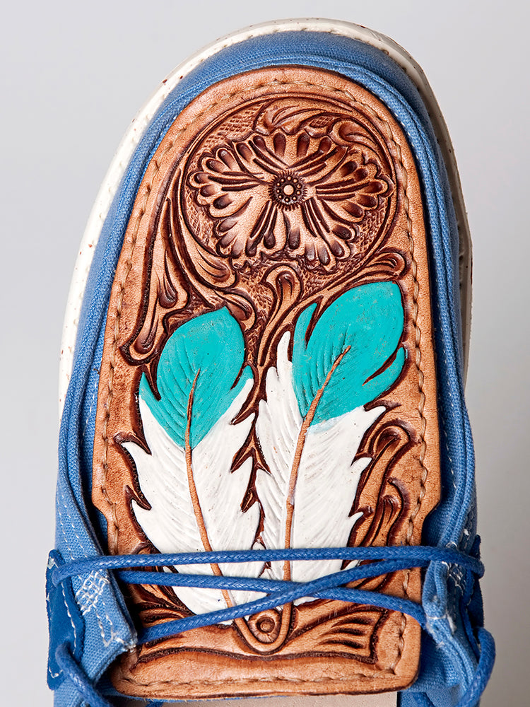 American Darling Hand tooled, carved genuine leather trim lightweight shoe footwear slip on| Tooled