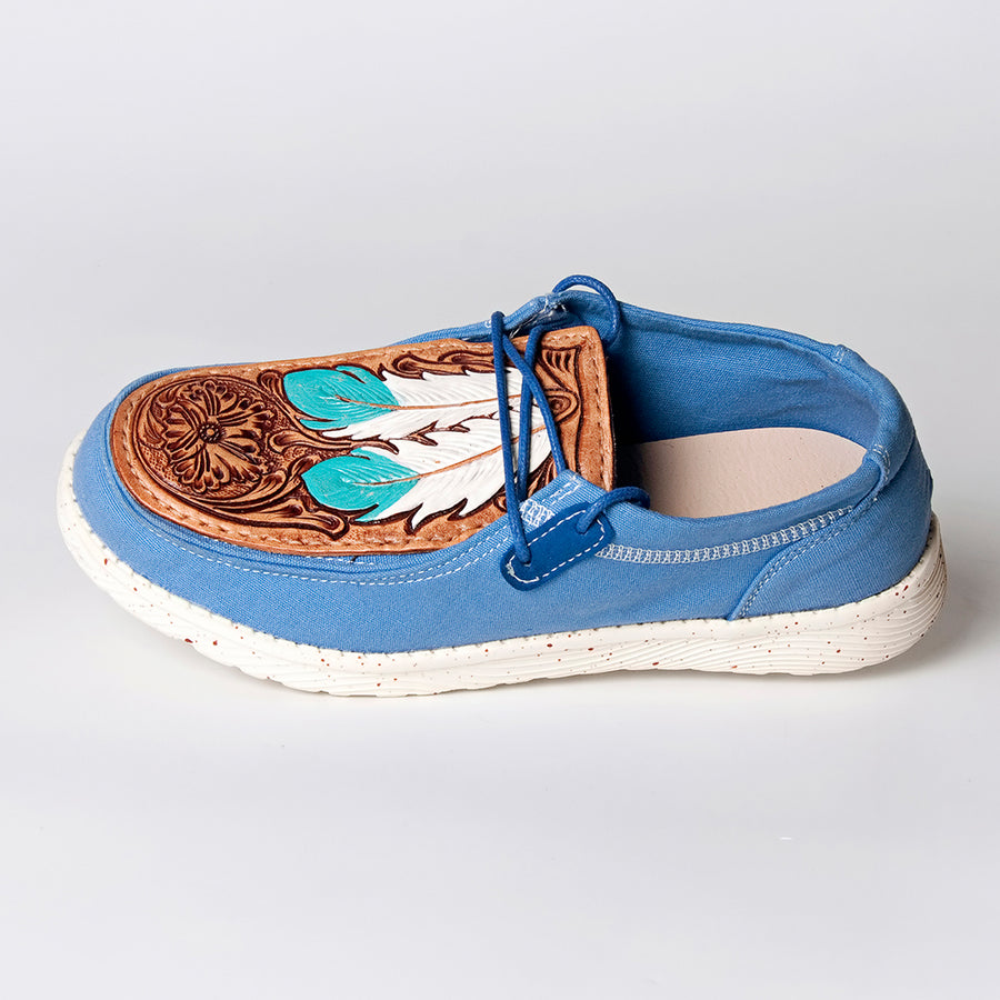 American Darling Hand tooled, carved genuine leather trim lightweight shoe footwear slip on| Tooled