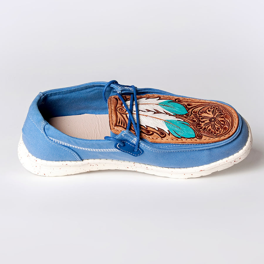 American Darling Hand tooled, carved genuine leather trim lightweight shoe footwear slip on| Tooled