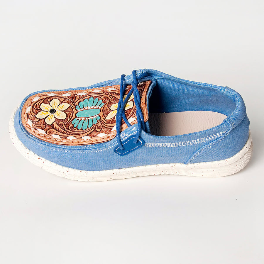 American Darling ADFT133BL5 Hand tooled, carved genuine leather trim lightweight shoe footwear| Tooled Footwear