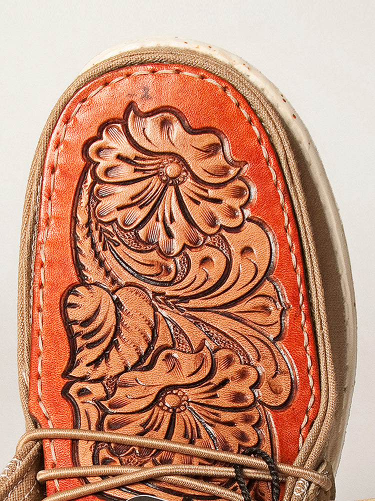 American Darling Hand tooled, carved genuine leather trim lightweight shoe footwear| Tooled Footwear | Slip On