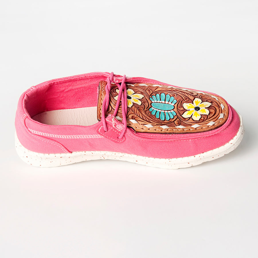 American Darling Hand tooled, carved genuine leather trim lightweight shoe footwear, slip on| Tooled Footwear