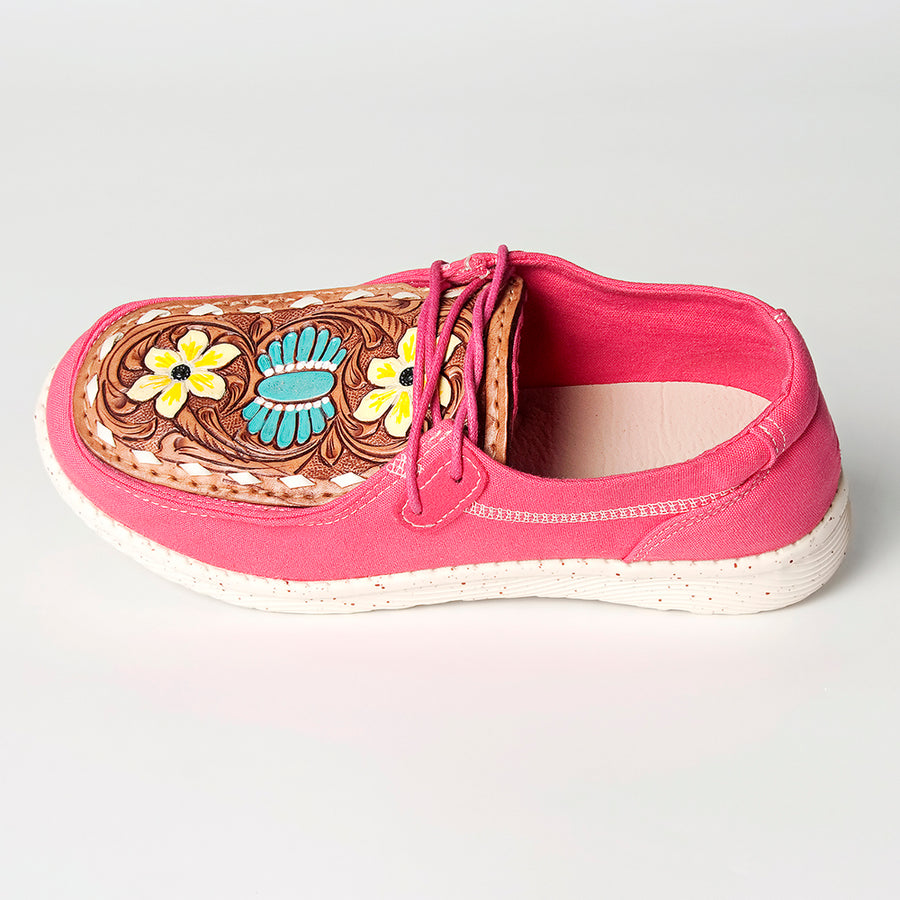 American Darling Hand tooled, carved genuine leather trim lightweight shoe footwear, slip on| Tooled Footwear