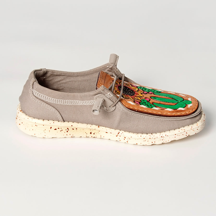 American Darling Hand tooled, carved genuine leather trim lightweight shoe footwear, slip on| Tooled Footwear