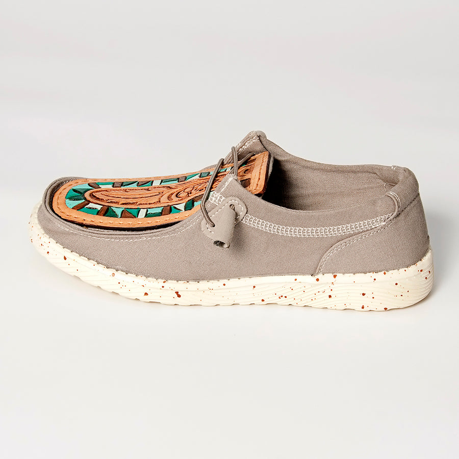 American Darling Hand tooled, carved genuine leather trim lightweight shoe footwear, slip on| Tooled Footwear