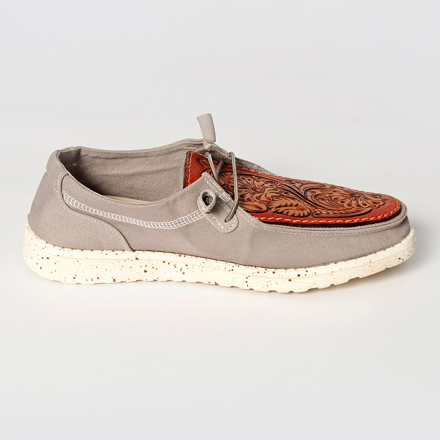 American Darling Hand tooled, carved genuine leather trim lightweight shoe footwear, slip on| Tooled Footwear