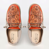 American Darling ADFT133GR11 Hand tooled carved genuine leather trim lightweight shoe footwear slip on