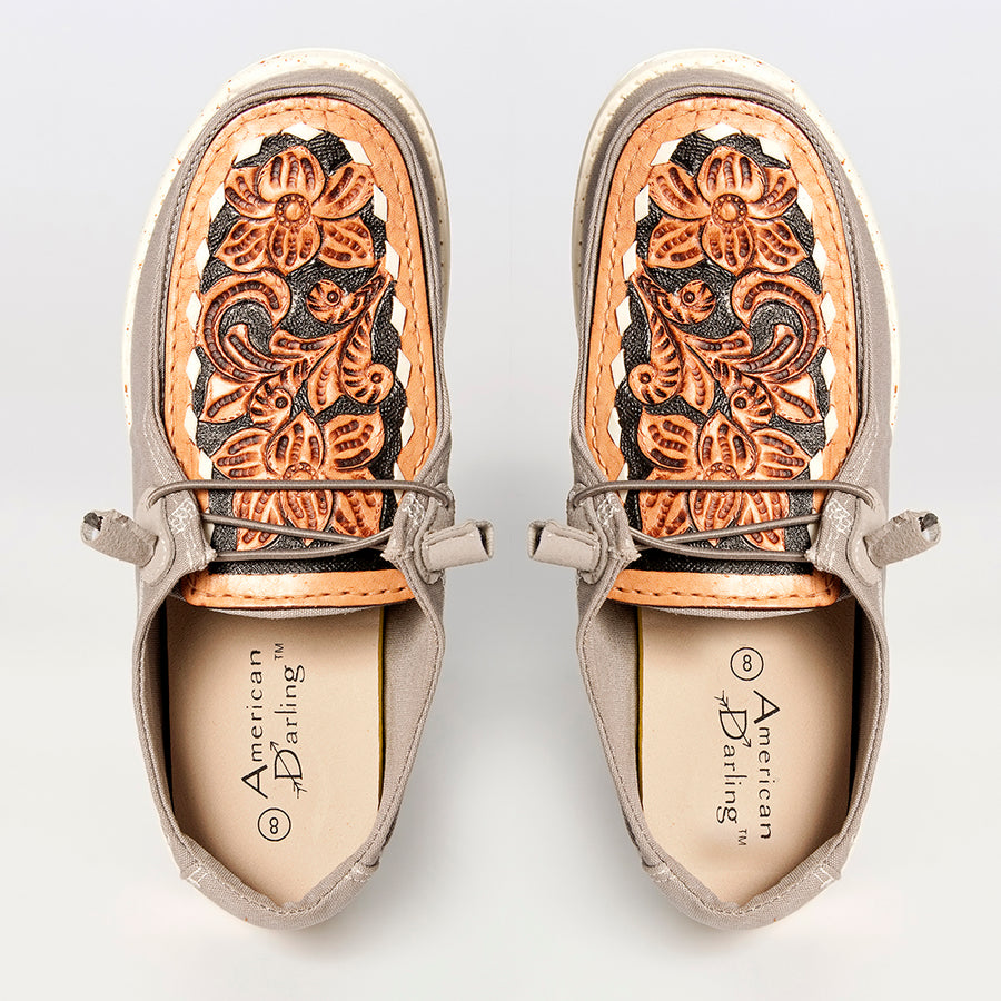 American Darling ADFT133GR13 Hand tooled carved genuine leather trim lightweight shoe footwear slip on - Uhorse
