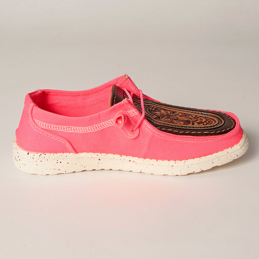 American Darling Hand tooled, carved genuine leather trim lightweight shoe footwear, slip on| Tooled Footwear