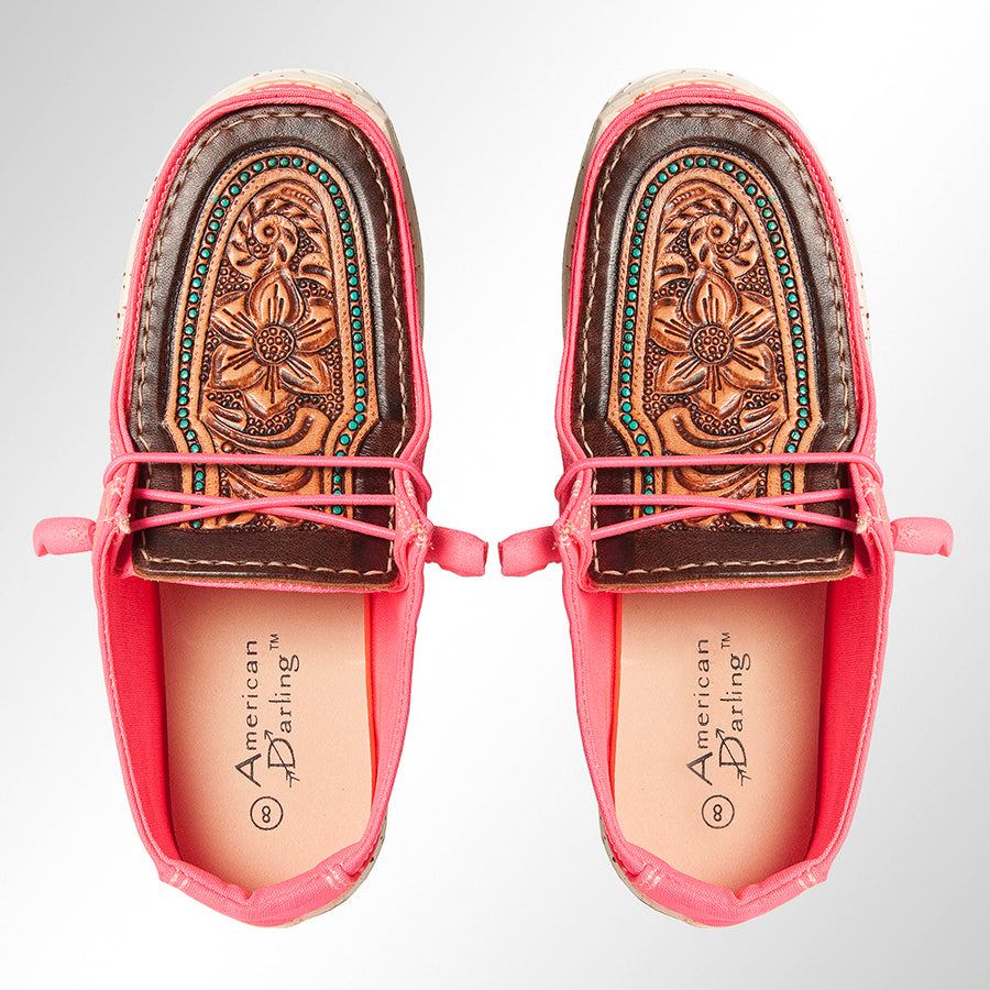 American Darling ADFT133NEPK9 Hand tooled carved genuine leather trim lightweight shoe footwear slip on - Uhorse