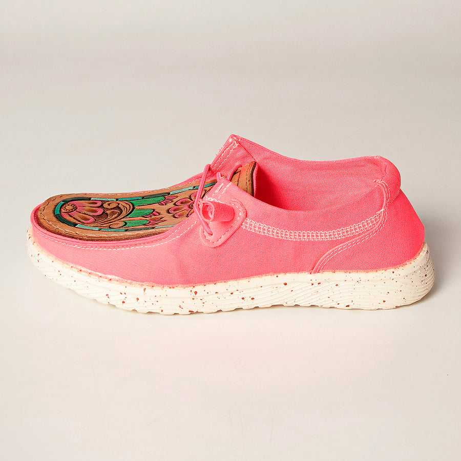 American Darling Hand tooled, carved genuine leather trim lightweight shoe footwear, slip on| Tooled Footwear