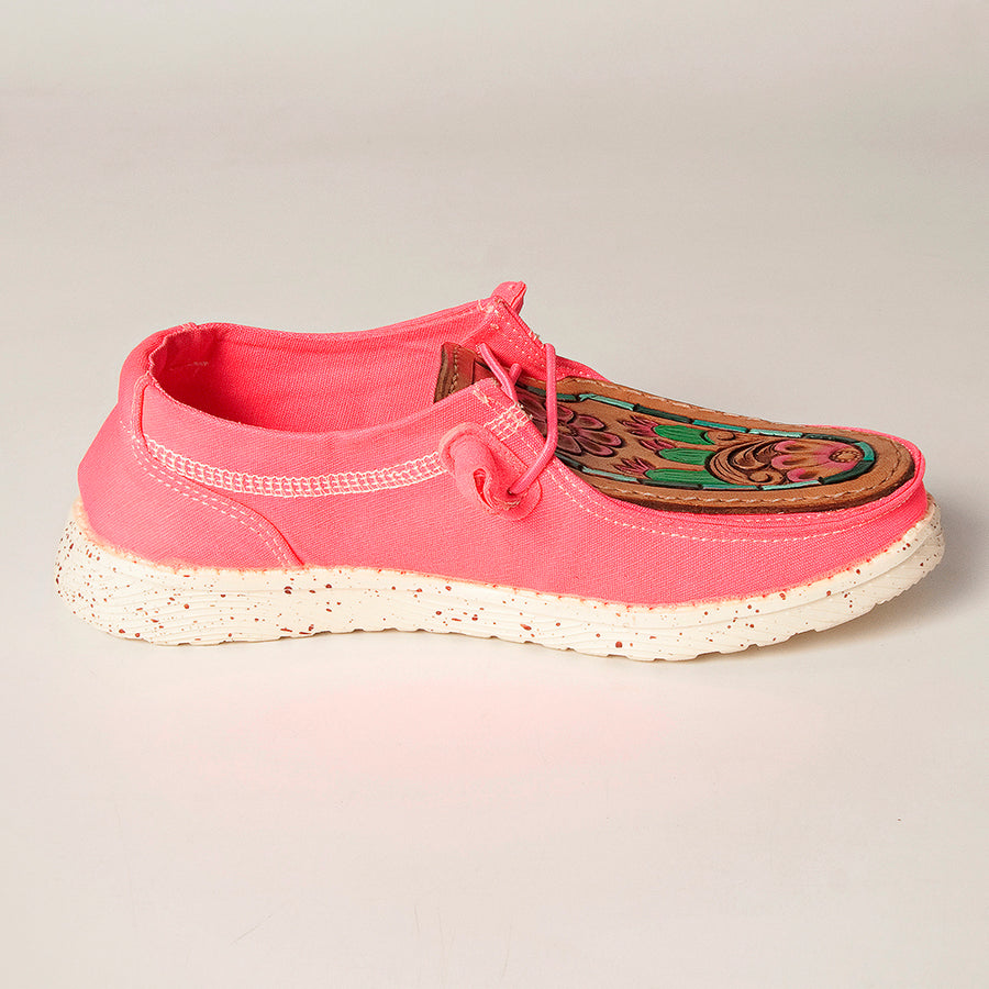 American Darling Hand tooled, carved genuine leather trim lightweight shoe footwear, slip on| Tooled Footwear