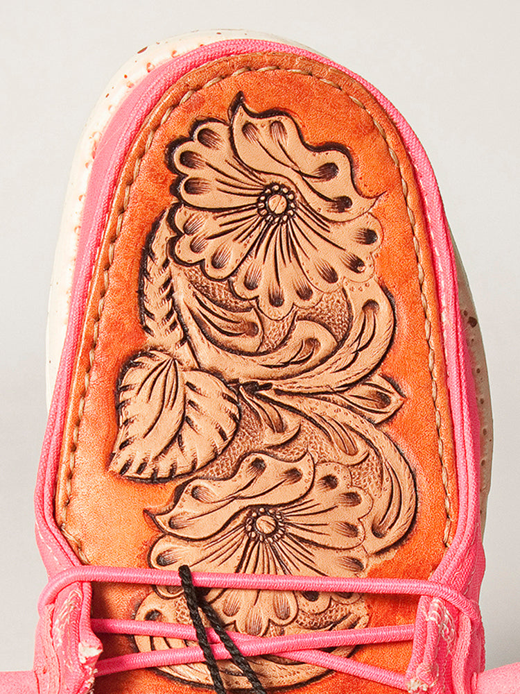 American Darling Hand tooled, carved genuine leather trim lightweight shoe footwear, slip on| Tooled Footwear