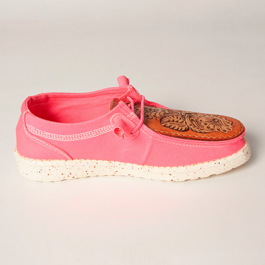 American Darling Hand tooled, carved genuine leather trim lightweight shoe footwear, slip on| Tooled Footwear