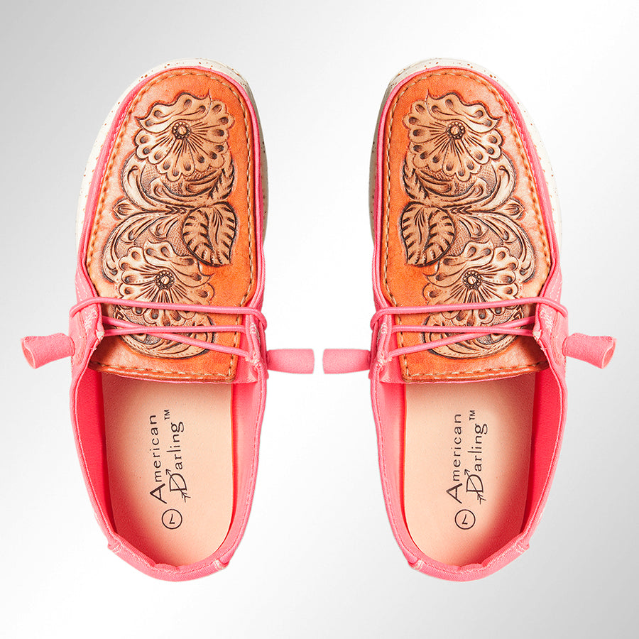 American Darling ADFT133NEPK11 Hand tooled carved genuine leather trim lightweight shoe footwear slip on - Uhorse