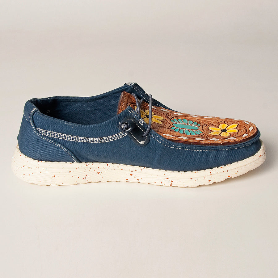 American Darling Hand tooled, carved genuine leather trim lightweight shoe footwear, slip on| Tooled Footwear
