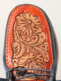 American Darling ADFT133NV11 Hand tooled carved genuine leather trim lightweight shoe footwear slip on