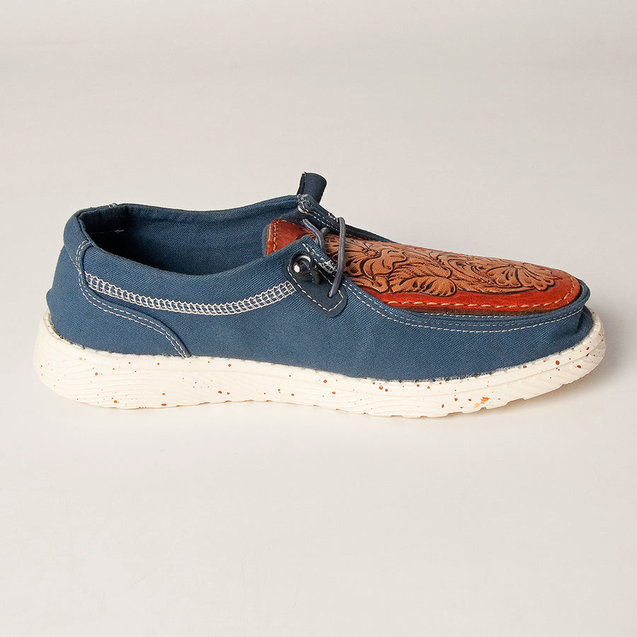 American Darling Hand tooled, carved genuine leather trim lightweight shoe footwear, slip on| Tooled Footwear
