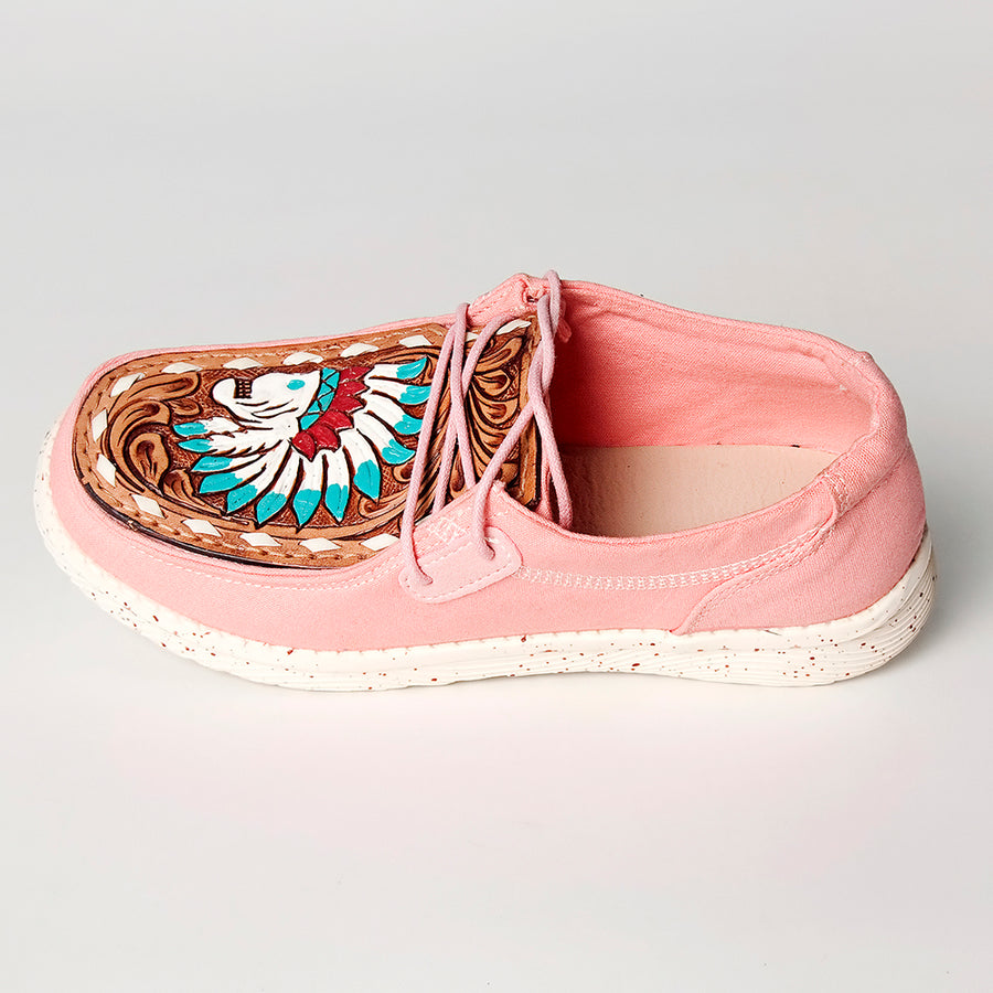 American Darling Hand tooled, carved genuine leather trim lightweight shoe footwear, slip on| Tooled Footwear