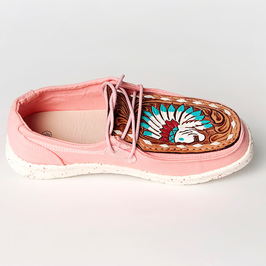 American Darling Hand tooled, carved genuine leather trim lightweight shoe footwear, slip on| Tooled Footwear