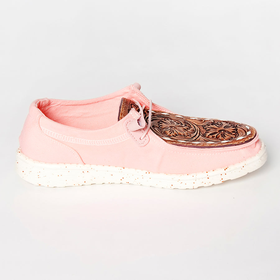 American Darling Hand tooled, carved genuine leather trim lightweight shoe footwear, slip on| Tooled Footwear