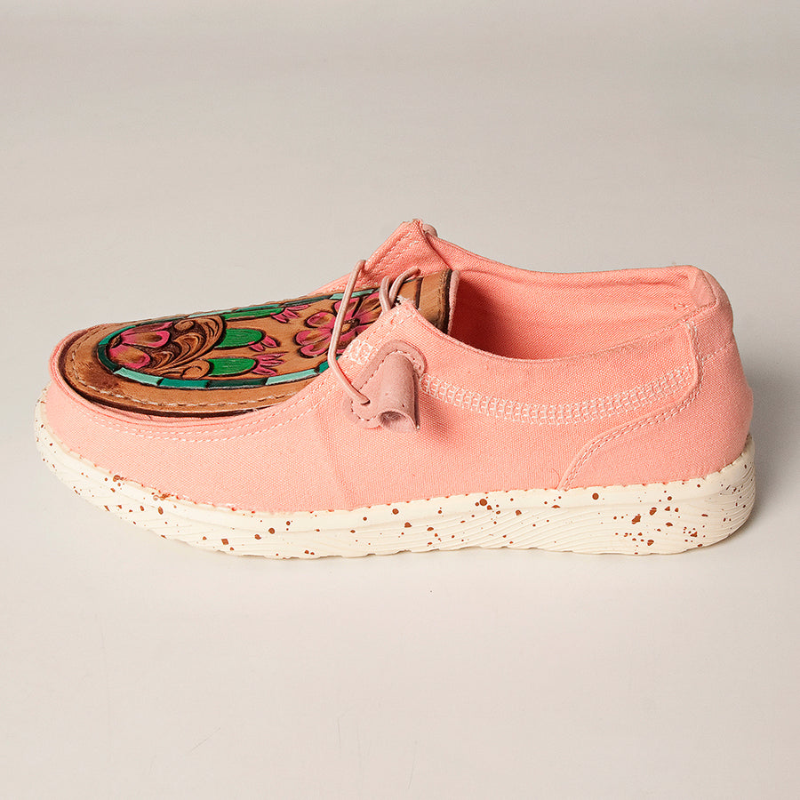 American Darling Hand tooled, carved genuine leather trim lightweight shoe footwear, slip on| Tooled Footwear
