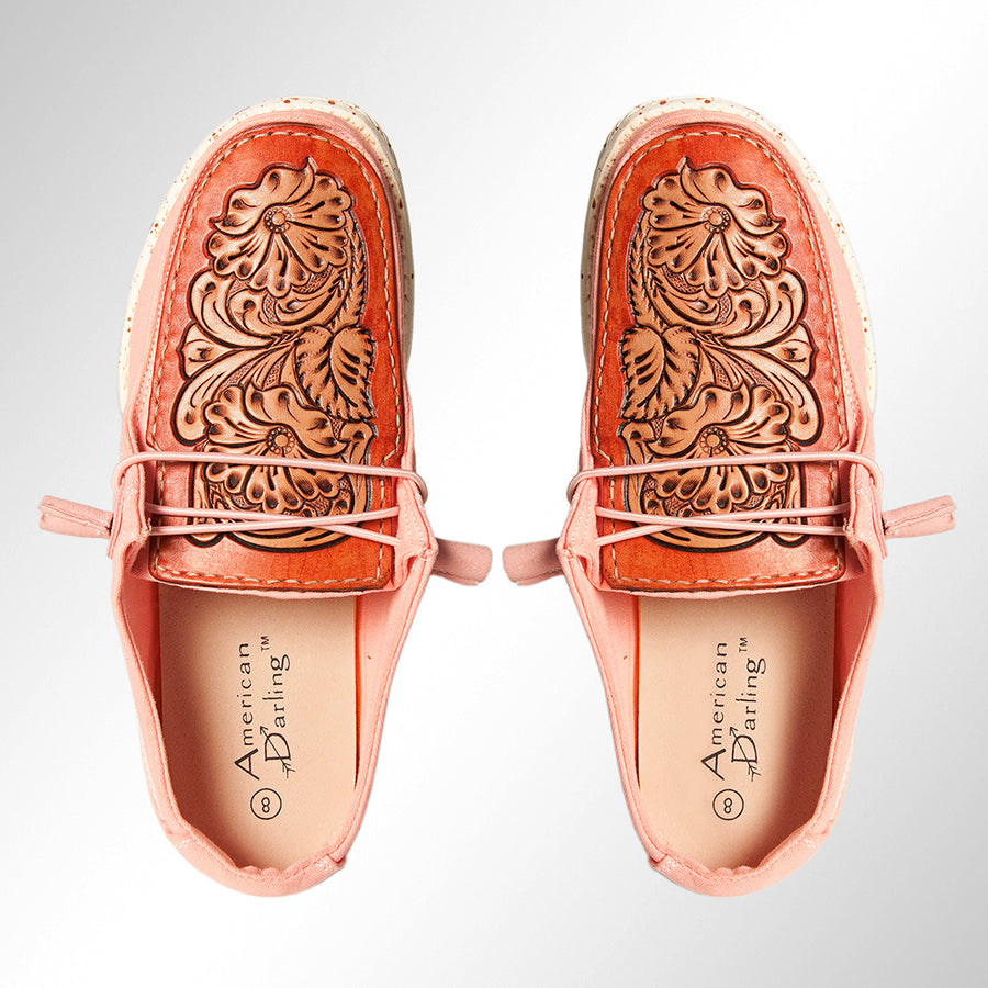 American Darling ADFT133PK11 Hand tooled carved genuine leather trim lightweight shoe footwear slip on - Uhorse